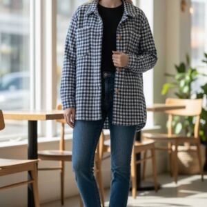 Max Studio Blue and White Checkered Shacket